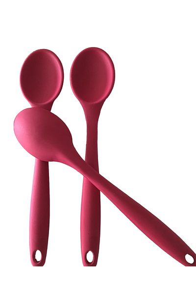 PİNK ROSE Bybirgül Large Size Fireproof Non-Stick Red Silicone Spoon Set of 3