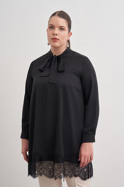 Aker Black Tunic with Lace Stripe and Lace Collar