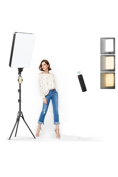 glanfen 19" LED Video Light Kit, 2700K-7500K, 65W with Tripod & Phone Holder for Video Recording