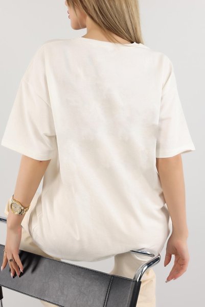 Genel Markalar Unisex Baskı Detaylı Oversize Basit T-Shirt