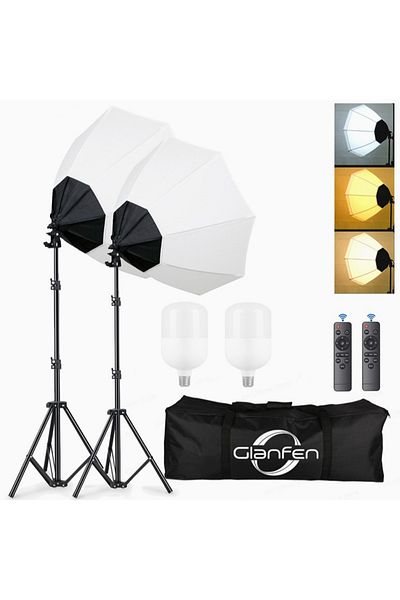 glanfen Photography Softbox Kit with 2x200W Bulbs, Softboxes & Carry Bag for Portrait Shooting