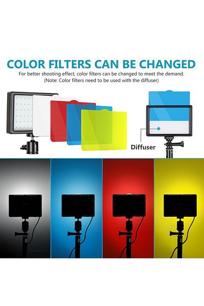 FlashHawk USB LED Video Light Kit, 3200K-5600K with Adjustable Tripod & Color Filters for Photography