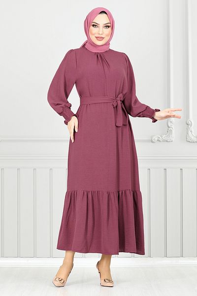 ModaMerve Φόρεμα Aerobin με ελαστική μανσέτα 401ART1044-M Dark Dusty Rose