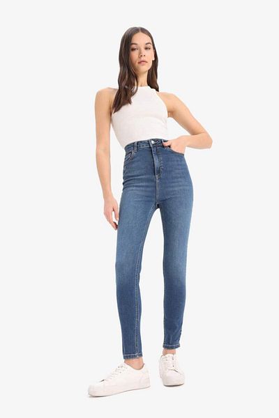 DeFacto Νέα σεζόν Anna Skinny Fit Ψηλόμεσο ίσιο παντελόνι μακρύ Jean Stone Wash