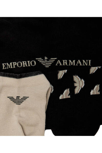 Emporio Armani Мъжки чорапи от гъвкав памучен плат с дължина до глезена, 3 броя, черно-бежови, EM000549 AF13202-M1042