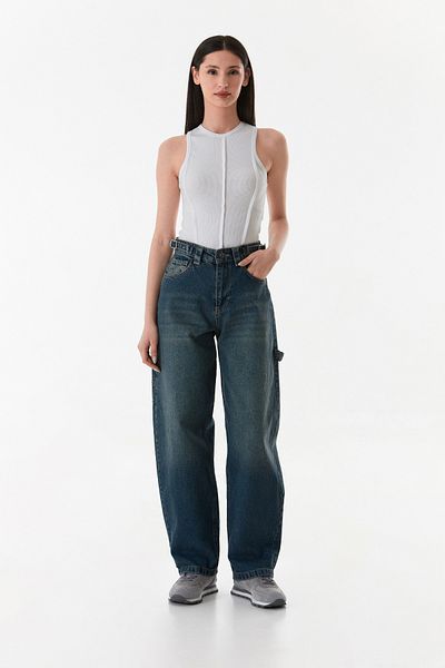 Fulla Moda Blugi largi cu cataramă cu talie înaltă