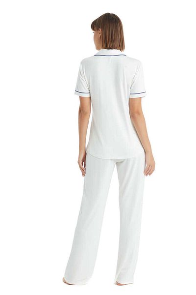 Blackspade 51013 White Modal Short Sleeve Front Buttoned Women's Pajamas Set