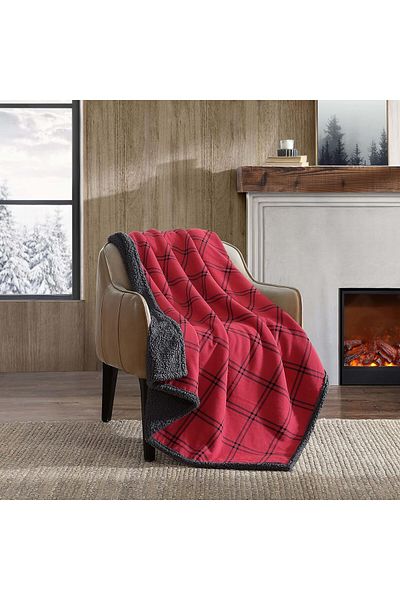 COOYA Throw Blanket, Cotton Flannel for Couch Home Decor, All Season Reversible Bedding, Red/Black, Throw