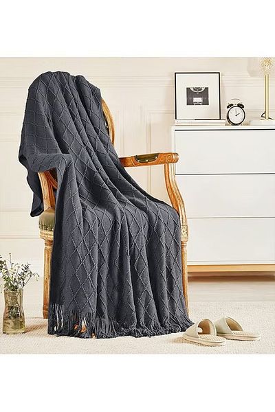 COOYA Nordic Style Simple Sofa Soft knitted Blanket Dark Grey 130x170cm
