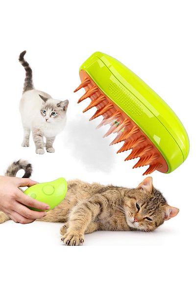 Soillium Steam Cat Dog Comb Pet Grooming Brush Cat Dog Hairball Collector Silicone Tip Massager Tool