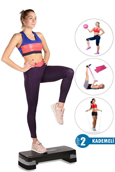 Spor Byfit 2 Kademeli Kaymaz Taban Fitness Egzersiz Step Tahtası + Denge Topu + Pilates Bandı + Atlama ipi