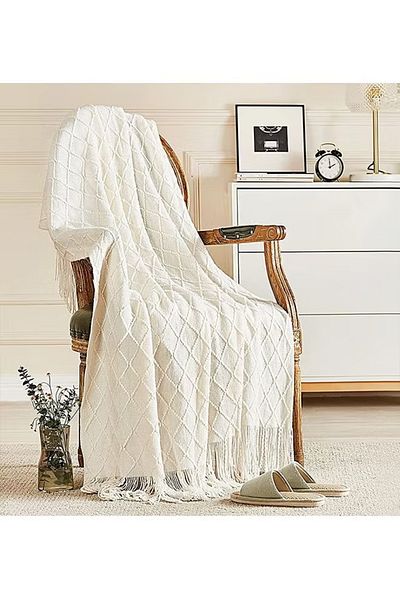 COOYA Nordic Style Simple Sofa Soft knitted Blanket Off White 130x170cm