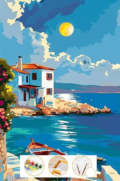 Puzzle Sayılarla Boyama Tuval Seti Fırça Boya Dahil (çıtalı) 35x50 cm -İTALYA...