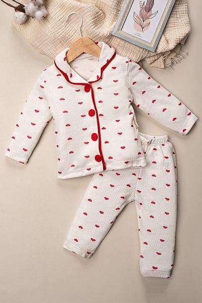 Mai Perla Little Red Heart Patterned Organic Cotton 2-Piece Bottom and Top Baby Girl Set