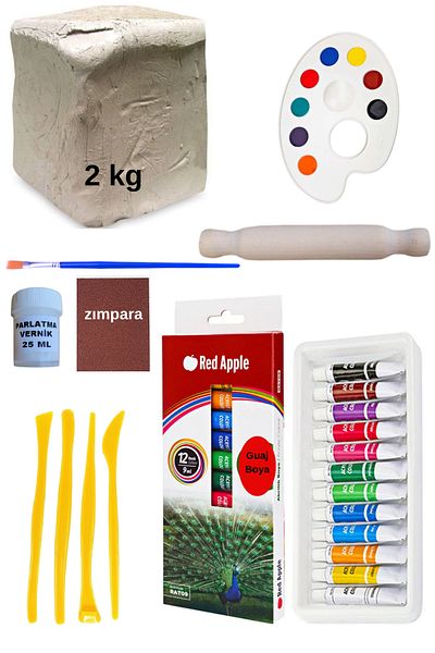 DSH Doğal Seramik Hamuru White Ceramic Dough, Natural Play Dough, Clay Mud 2 kg 2000 Gr Ebeşuar Set