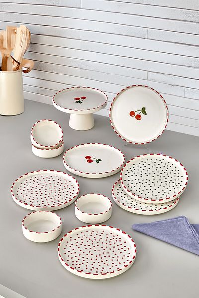 Kitchen Life 11 Piece Cherry Stackable Breakfast Set for 6 - Cherry Breakfast Presentation Plate