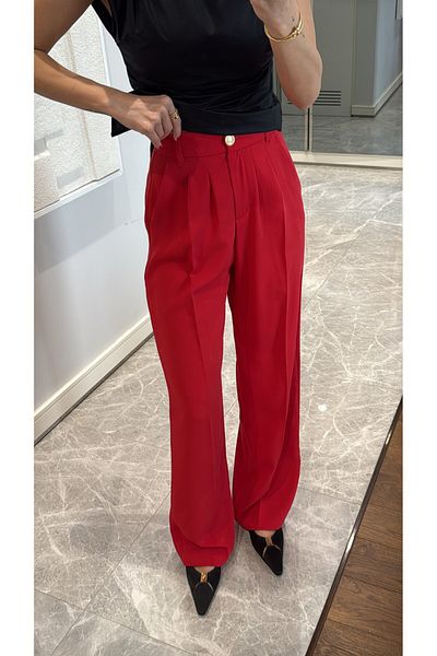 sinemkivanc co Red Pleated Palazzo Pants