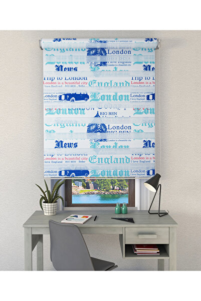 Kidmex Mavi London Taxi Zebra Stor Çocuk Odası Perde