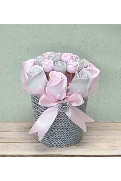 NG GIFT DESIGN Gri Pembe Güller Kokulu Taş Aranjmanı