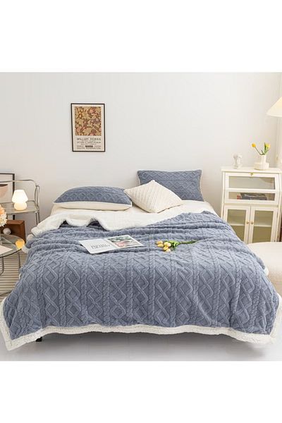 COOYA Coral Flannel Thickened Lambswool Blanket Sofa Blanket 180*200CM (Blue)