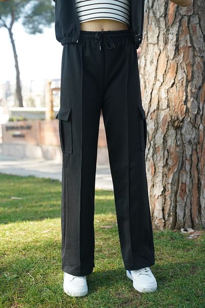 cm buseyiz 2-Piece Double Cargo Pocket Pipe Leg Girls' Sweatpants