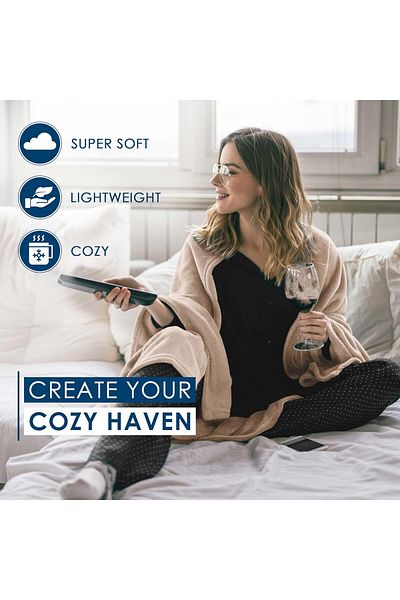 COOYA Twin Size Fleece Bed Blanket, Comfy Supersoft Lightweight Flannel Throw Blanket for Couch Bed Beige