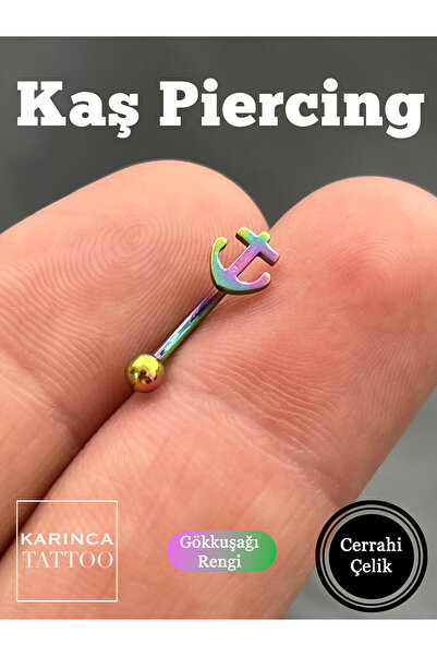 Karınca Piercing Alacalı Gökkuşağı Renk Çapa Deniz Gemi Kaptan Helix Kulak Kı...