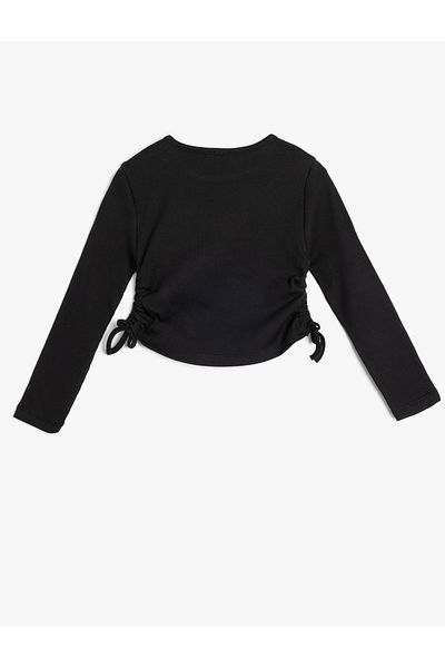 Koton Μακρυμάνικο Crop T-shirt με πλαϊνά συγκολλημένα βαμβακερά λαιμόκοψη