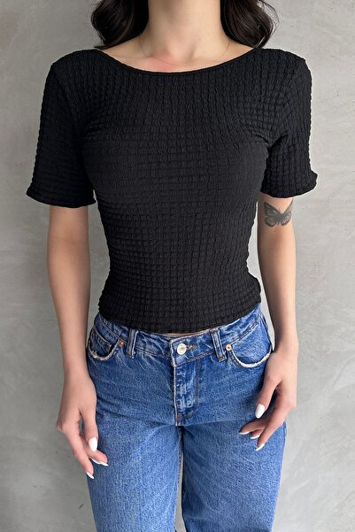 Caddebostan Moda Bluză neagră pentru femei, cu decolteu în spate, cu detalii,...