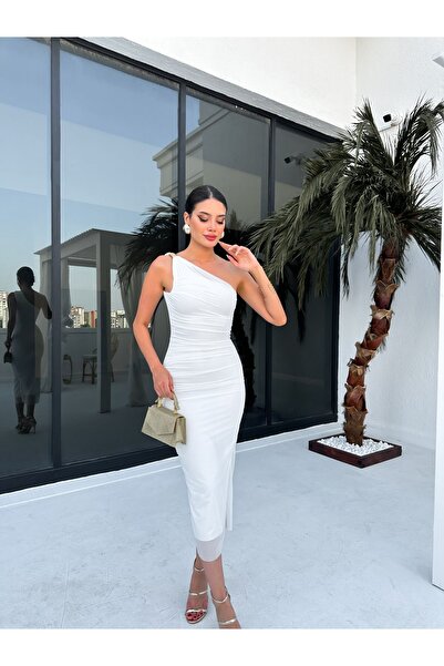 ESRAHELVACI Μονόμανικο Λευκό Διαφανές Φόρεμα