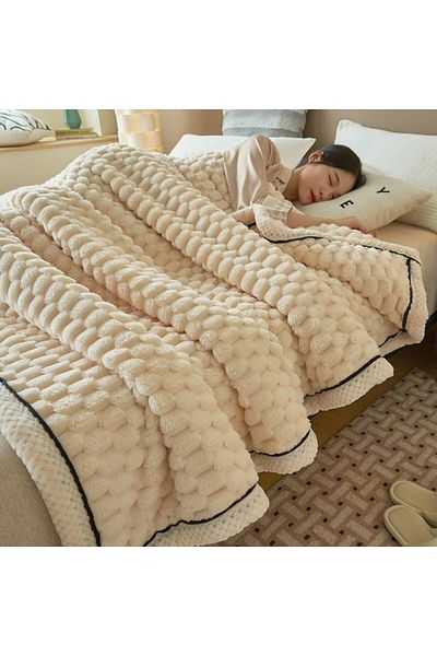 COOYA Super Soft Throw Blanket, Fuzzy Cozy Flannel Fleece Blanket for Couch Bed Sofa, Beige 200 * 230cm