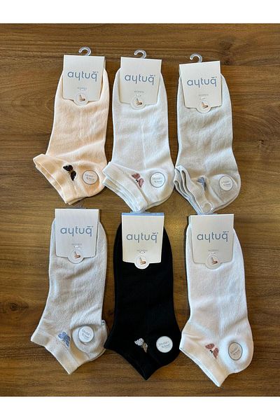 Aytuğ Чорапи до глезена Premium Comfort от модал с бродерия и пеперуда, 6 броя