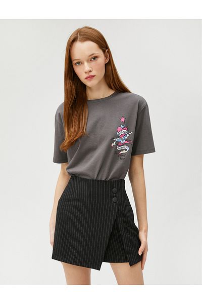 Koton Printed Oversize T-Shirt Crew Neck Short Sleeve Cotton