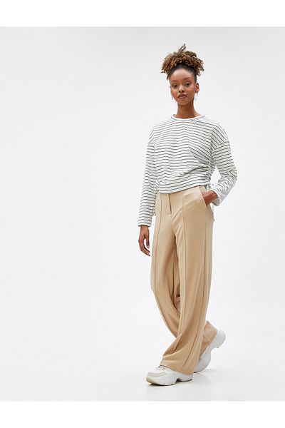 Koton Crop Sweatshirt Crew Neck Gathered Sides Long Sleeve