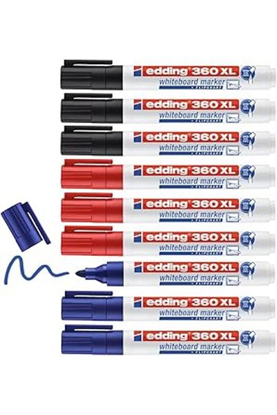 Mu Art Edding 360 XL Whiteboard Marker - Black, Red, Blue - Set of 9 - Refillable