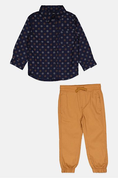 HAWK Toddlers Boy 2 Pieces Allover Print Shirt And Jogger Pants Set, Navy