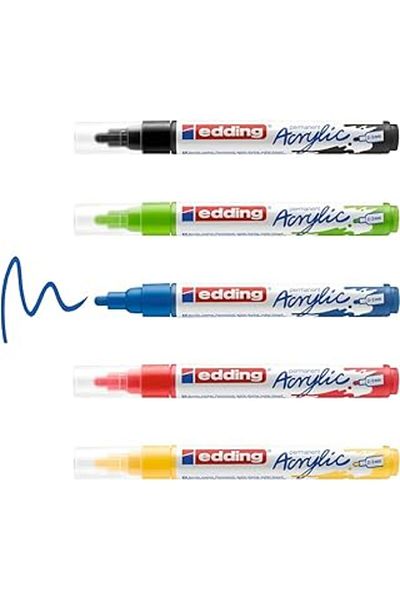 Edding 5100 Model Acrylic Markers - Black, Red, Blue, Yellow and Green 5 Pack (Tem)
