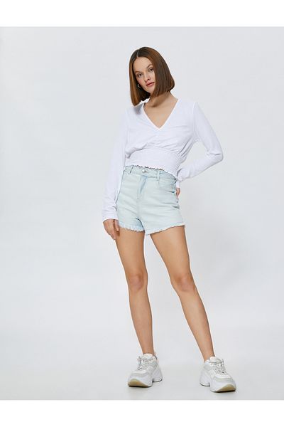 Koton Gipeli Crop Blouse V-Neck Long Sleeve