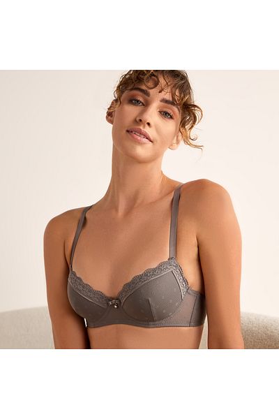 FAV Lace Textured Balconette Bra with Bow Detail