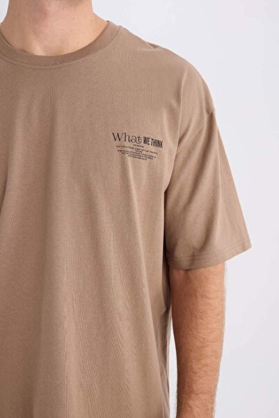 DeFacto 100% βαμβακερό μπλουζάκι με κοντό μανίκι με στάμπα με φαρδύ λαιμόκοψη D5510AX25SP