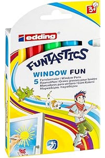 Mu Art Edding 16 Funtastics Window Fun Glass Pen for Kids Set of 5 Mixed