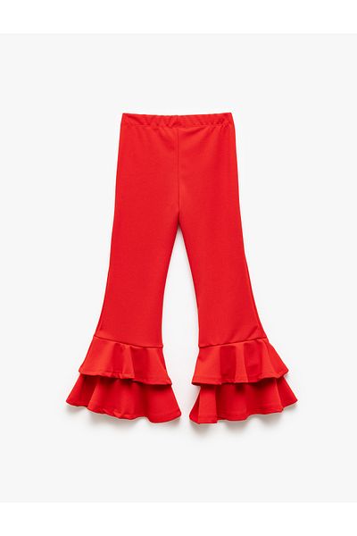 Koton Slim Fit Flared Trousers with Ruffle Detail
