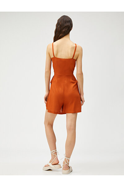 Koton Shorts, Overalls, Riementasche, detaillierte Taillenschnürung, Viskose