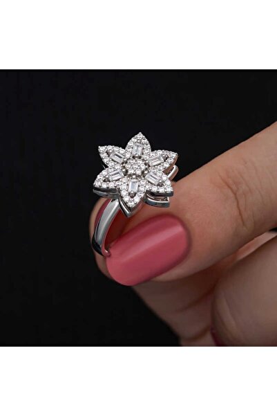 Gumush Gümüş Ayarlanabilir Yıldız Baget Taşlı  Dönen Stres Kadın Yüzük