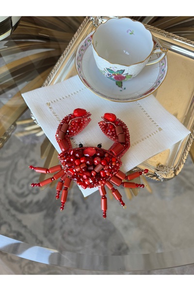 Hatice sakallı design 1 Adet Yengeç işlemli kahve yanı sunum peçete kokteyl peçetesi