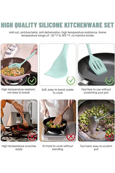 COOYA 12Pcs Kitchen Utensils Set, with Stainless Steel Handle, Non-stick Heat Resistant, BPA Free