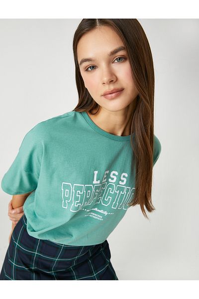 Koton Crew Neck Short Sleeve T-Shirt - Slogan Printed