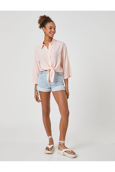 Koton Front Tie Shirt Long Sleeve Buttoned Classic Cuff Collar