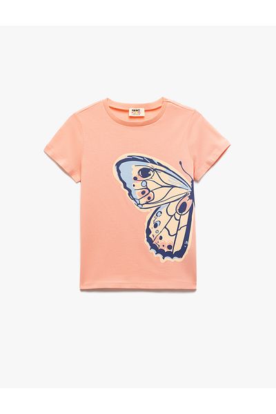 Koton Butterfly Printed Crew Neck Short Sleeve Cotton T-Shirt