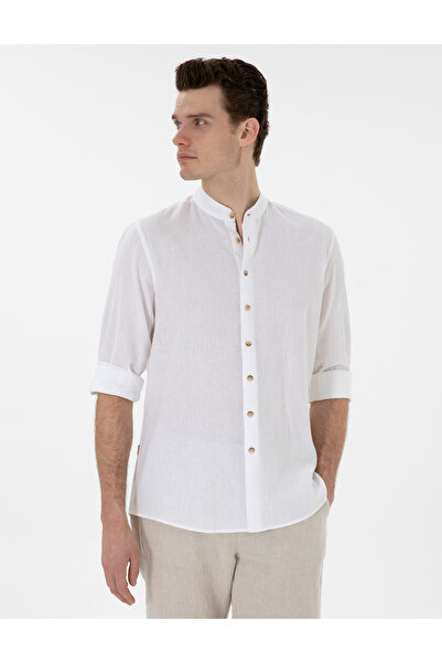 Pierre Cardin Λευκό Μακρυμάνικο Πουκάμισο Κανονικής Εφαρμογής 50303301-VR013